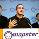 Flanked by Napster attorney Jonathan Schiller (L) and CEO Hank Barry, Napster founder Shawn Fanning